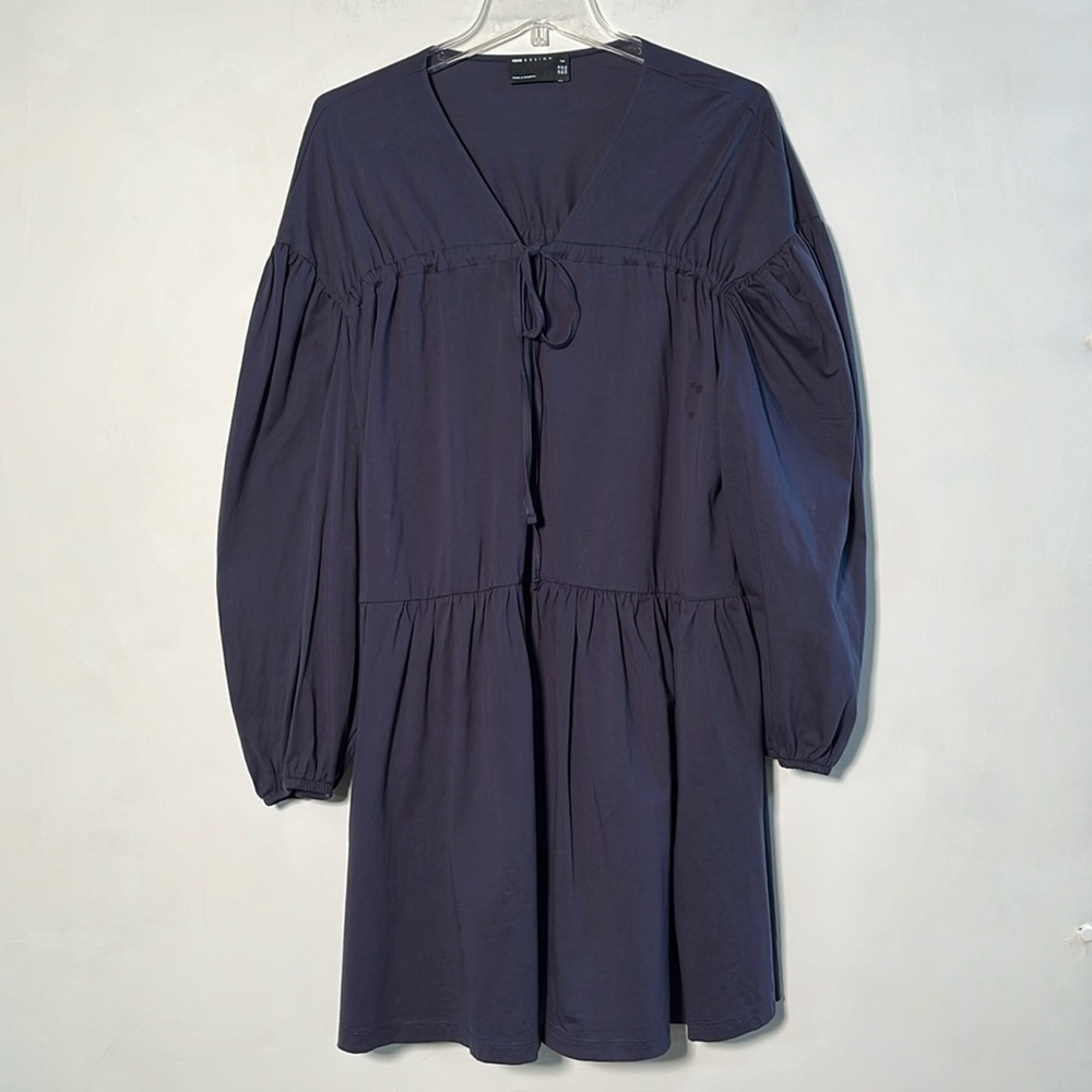 ASOS Peasant Tiered Oversized V-Neck Drawstring Chest 3/4 SLV Navy Mini 6 Tall - Picture 1 of 15